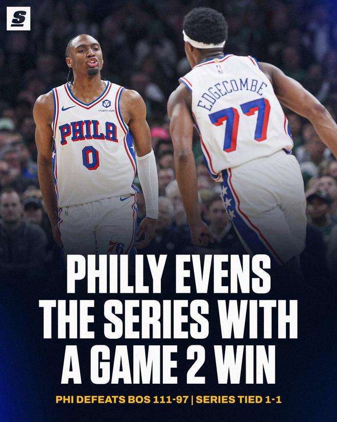 76人逆转绿军扳平大比分 埃奇库姆创历史神迹
